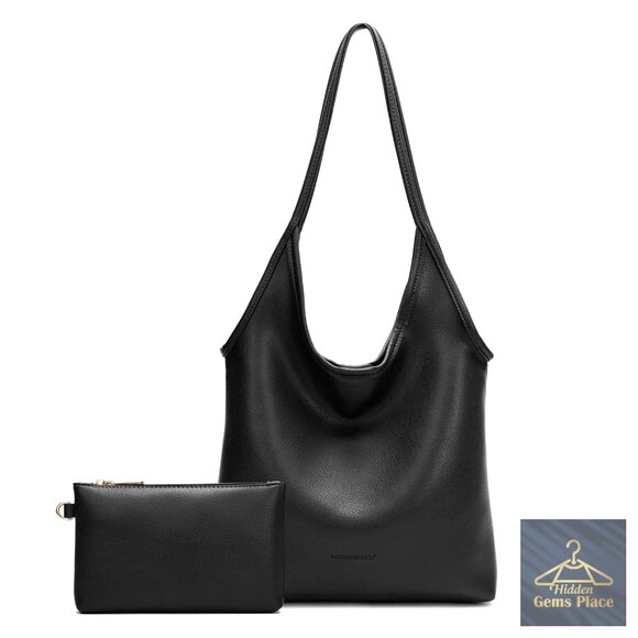 Large Slouchy Hobo Shoulder Bag Vegan Leather Spacious Travel Work Purse